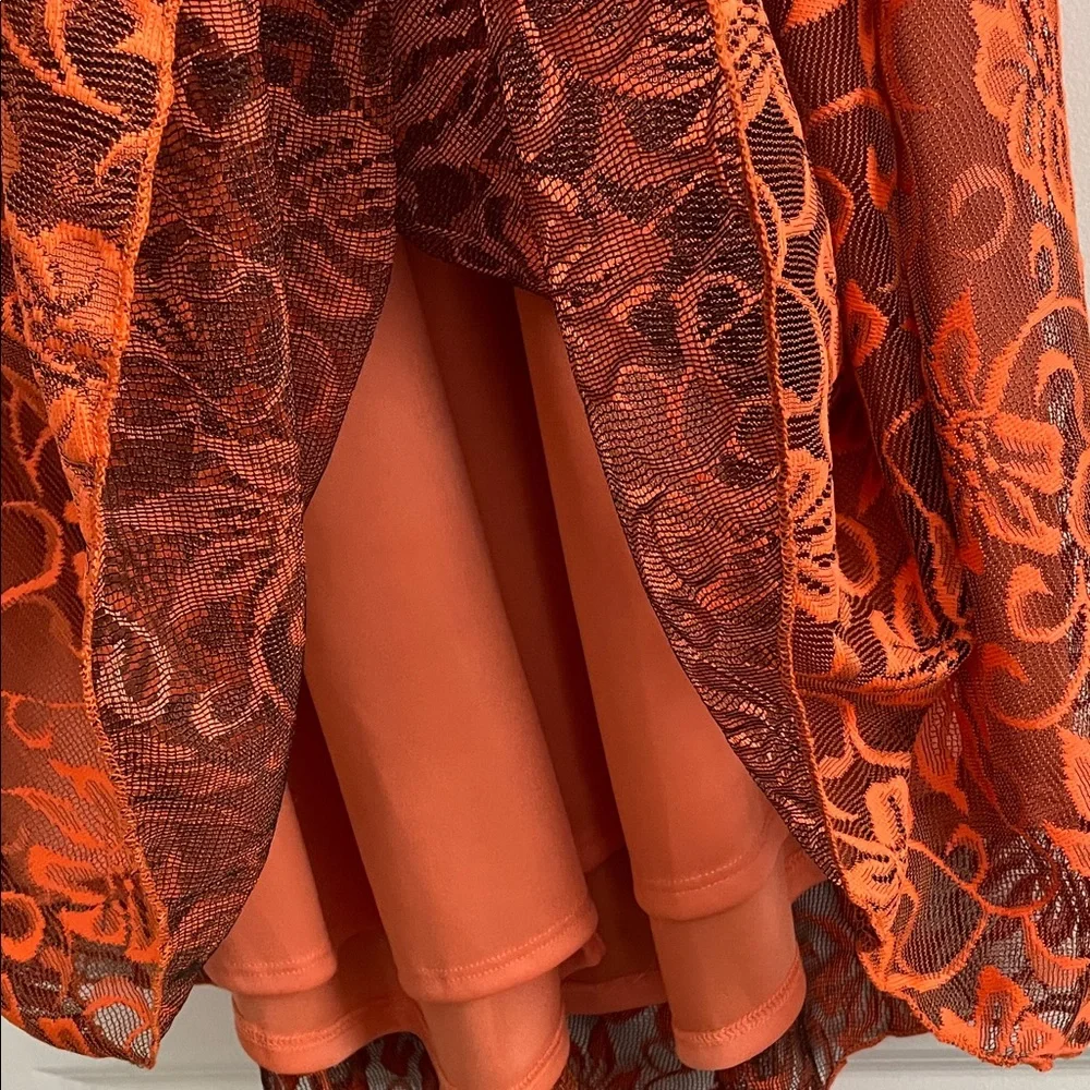 2 for $20 LuLaRoe Lucy Orange Lace Floral maxi Skirt elastic waistband lined - Picture 5 of 7